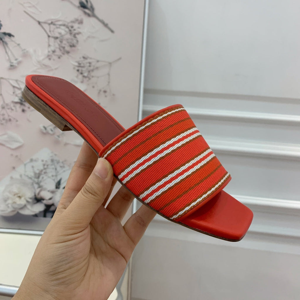 LP RAFFIA CHARMS FLATS SANDAL ORANGE AND WHITE CALFSKIN