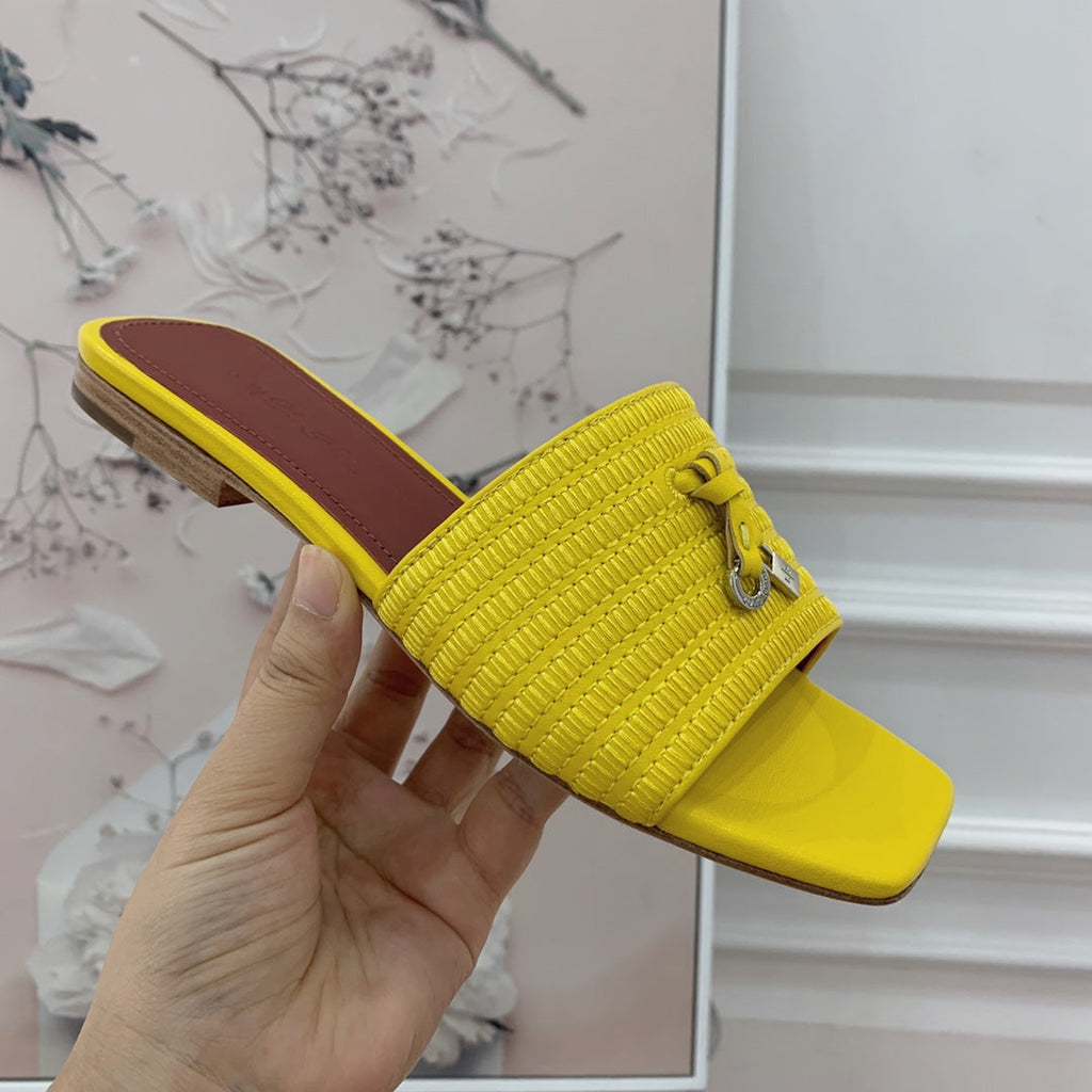 LP RAFFIA CHARMS FLATS SANDAL LEMON CALFSKIN