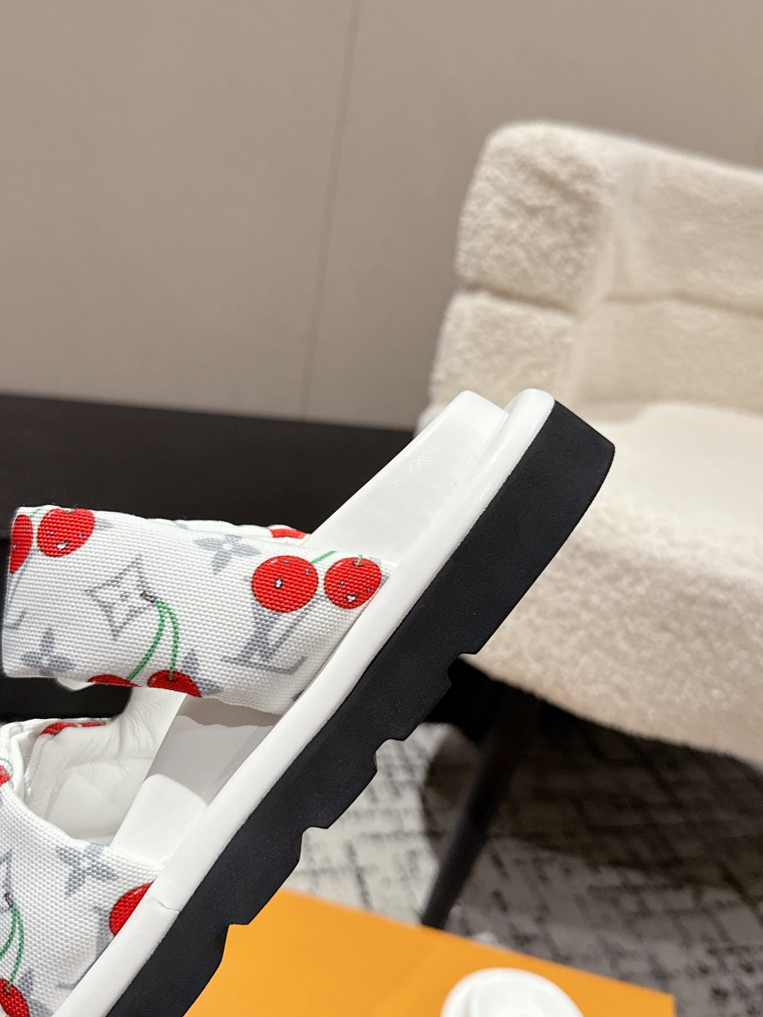 LOUIS VUITTON LV TWO-STRAP SLIDES 25S IN WHITE FABRIC AND CALFSKIN