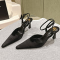 LOUIS VUITTON AIMÉE HIGH 8 CM SLINGBACK PUMPS IN BLACK SATIN