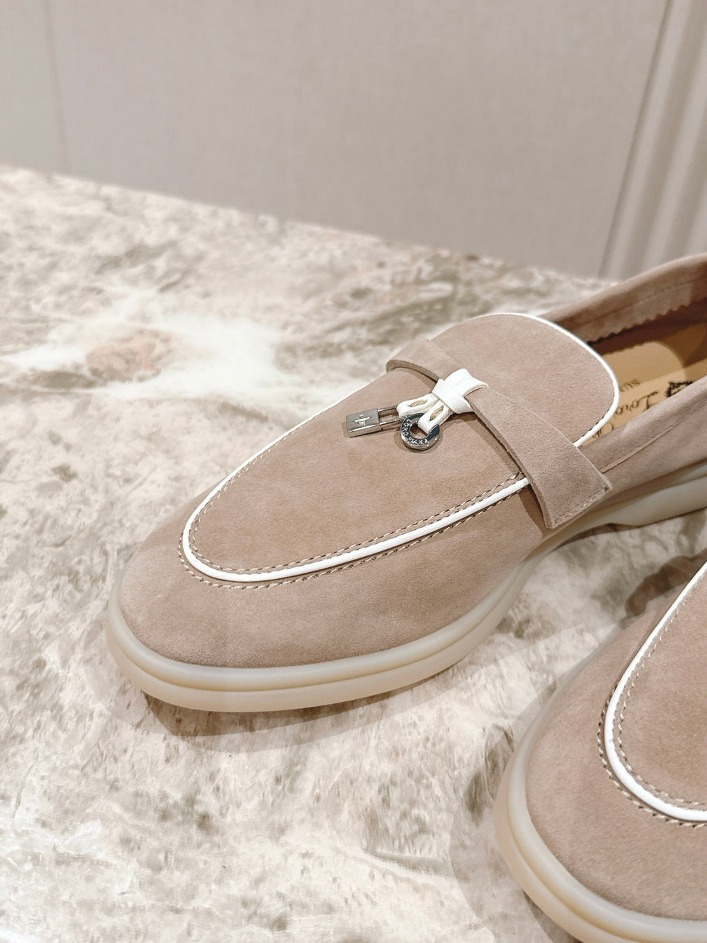 LP LOAFERS 25S IN DARK BEIGE SUEDE WITH SILVER HARDWARE