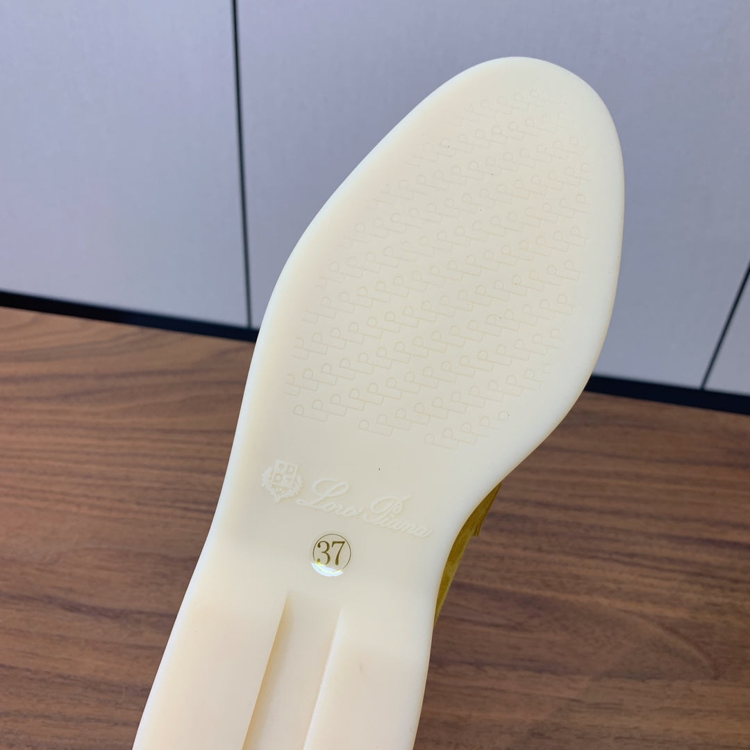 LP LOAFERS 25S IN YELLOW CASHMERE WITH SILVER HARDWARE