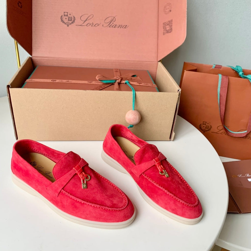 Loro Piana Red Suede Summer Charms Walk Loafers
