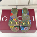 GUCCI SLIDE SANDALS IN WARM BEIGE FABRIC FLORAL AND LEAF PRINT