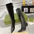 GUCCI KNEE BOOTS IN BLACK CALFSKIN WITH GOLD PLATED HEEL
