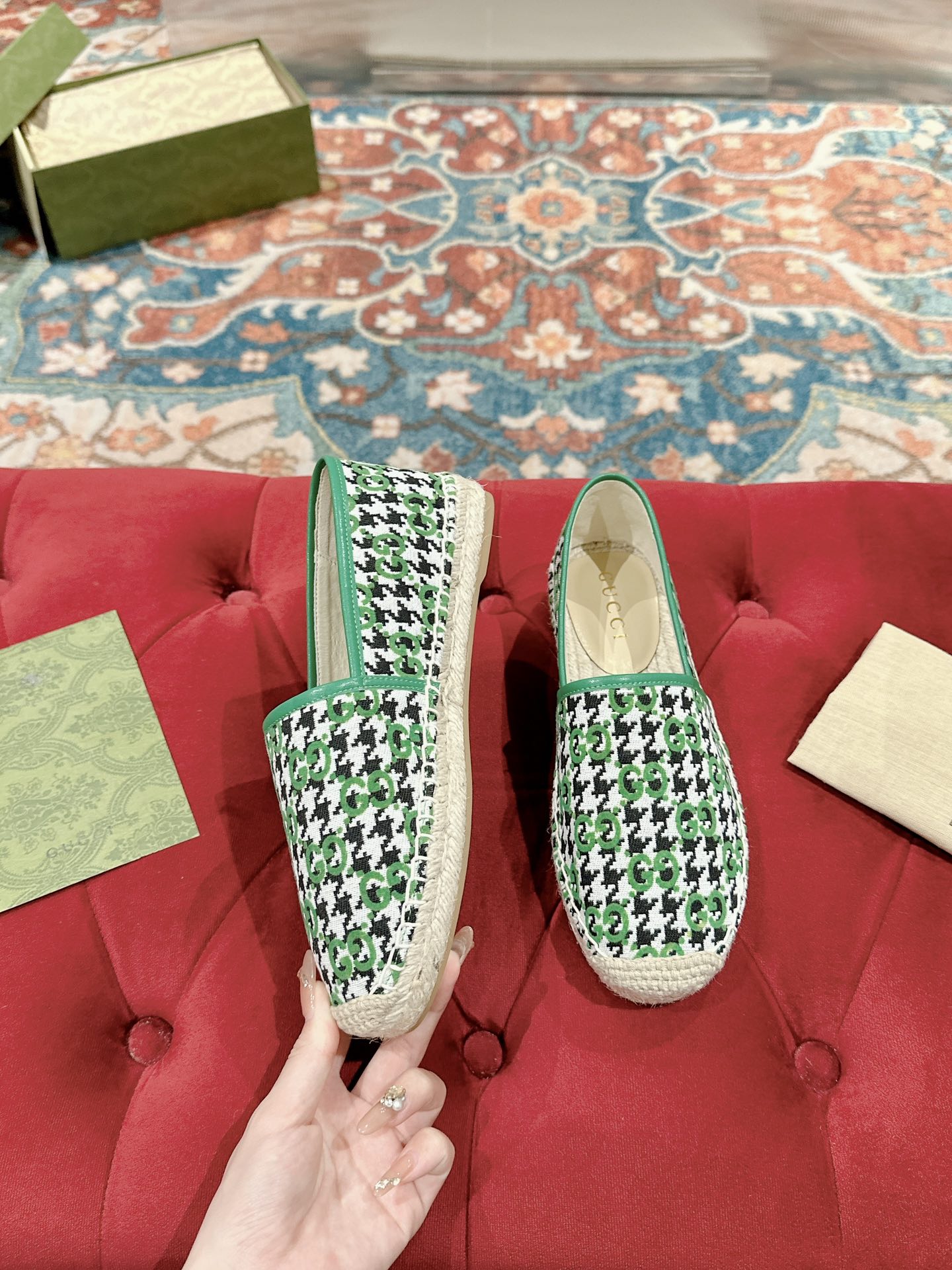 GUCCI ESPADRILLE LOAFER GREEN CANVAS