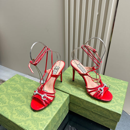 GUCCI CRYSTAL HORSEBIT SANDAL CRIMSON LAMBSKIN