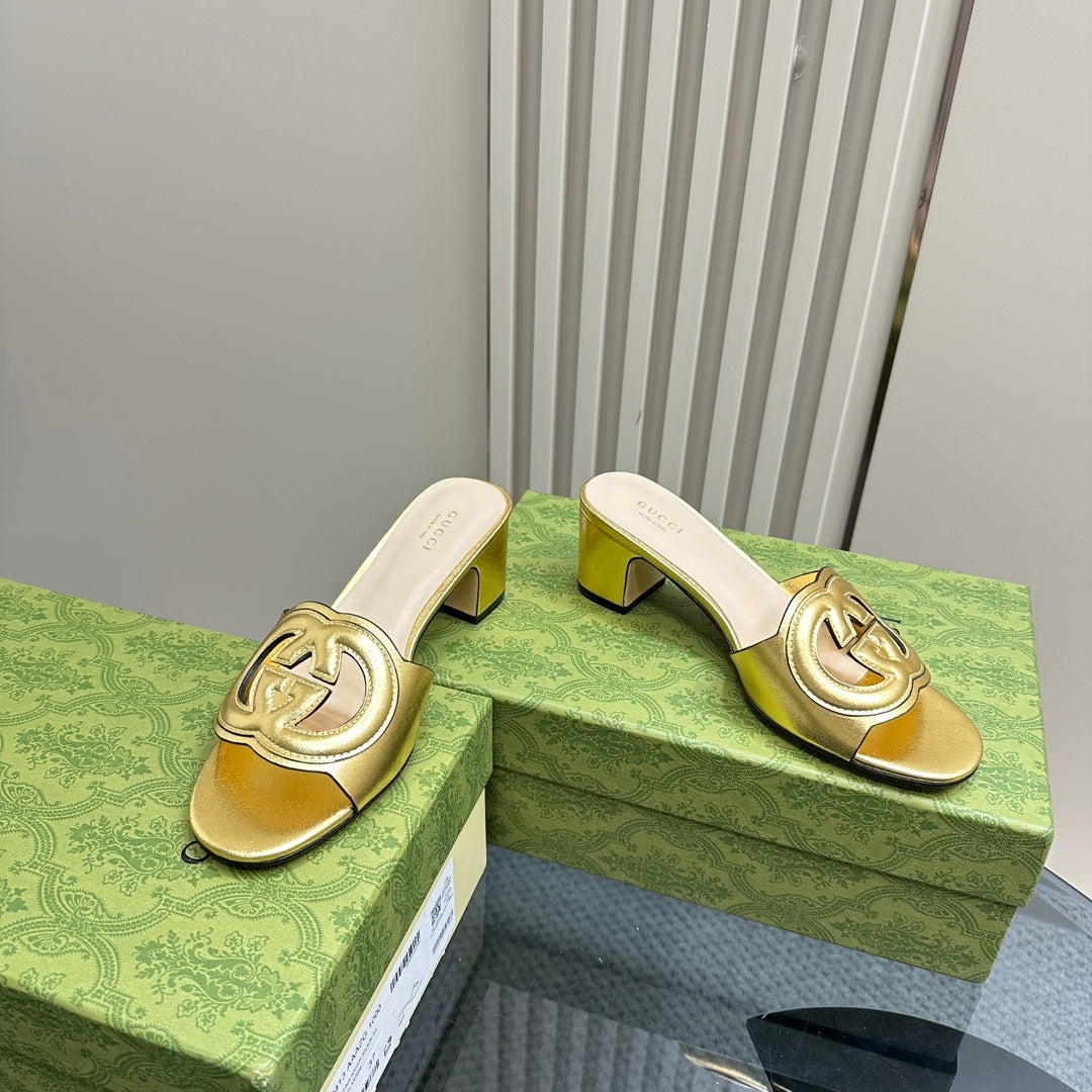 GUCCI MID-HEEL 5 CM MULE IN GOLDEN CALFSKIN